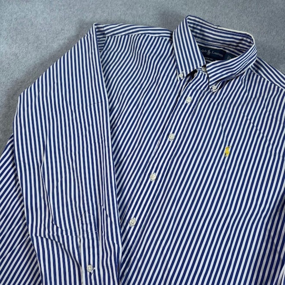 Ralph Lauren Button Down Shirt Mens L Blue White Stripe Classic Fit Pony Logo